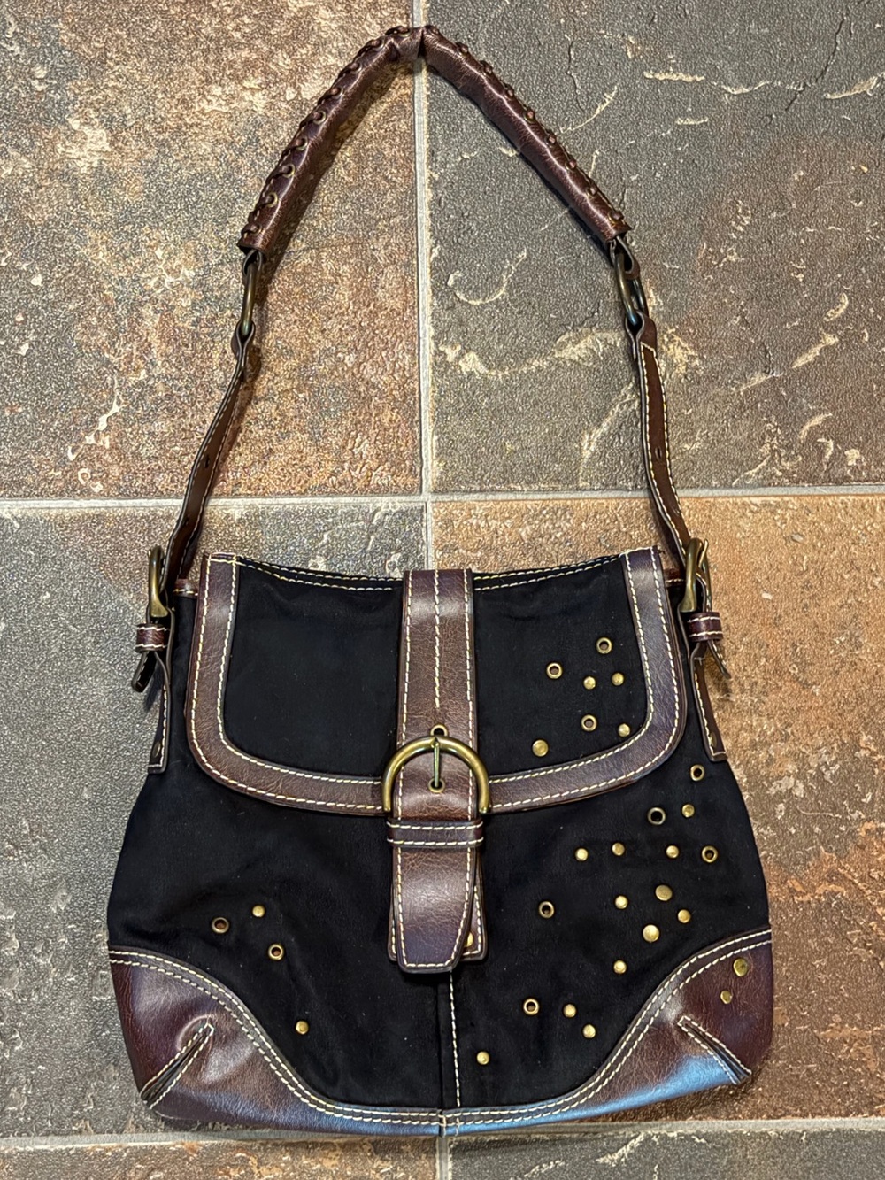 Y2K Leather & Suede Shoulder Purse